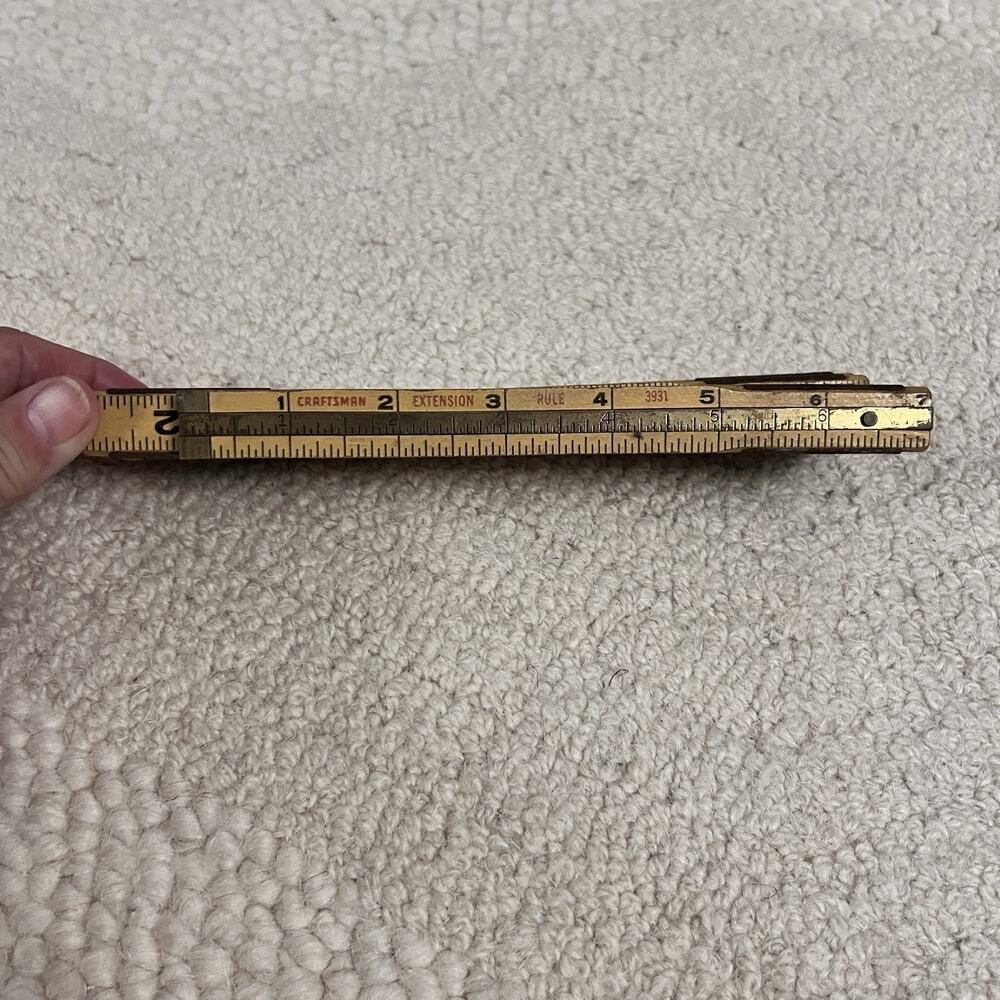 Vintage CRAFTSMAN 72" Folding Extension Rule 3931 Wood And Brass Ruler